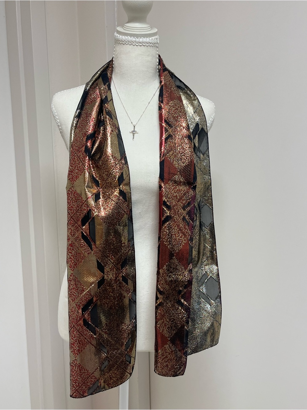 Metallic Multi-Color Geometric Pattern Scarf